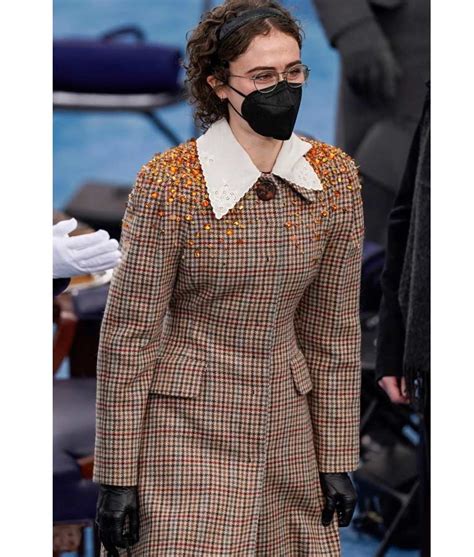 miu miu embellished a line coat|Ella Emhoff's Inauguration Coat Has Twitter Talking.